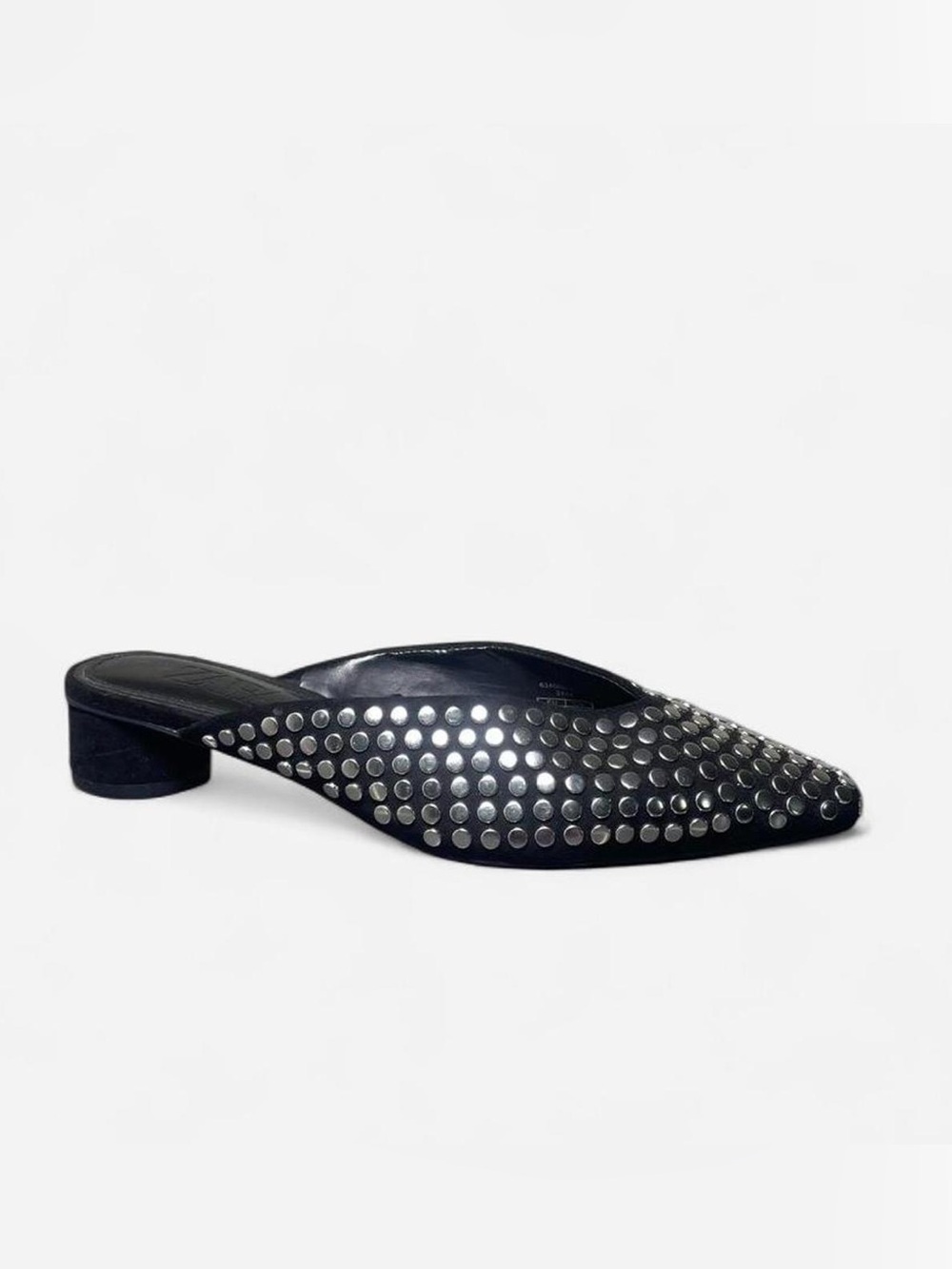 Zara Black Leather Pointed Studded Mule